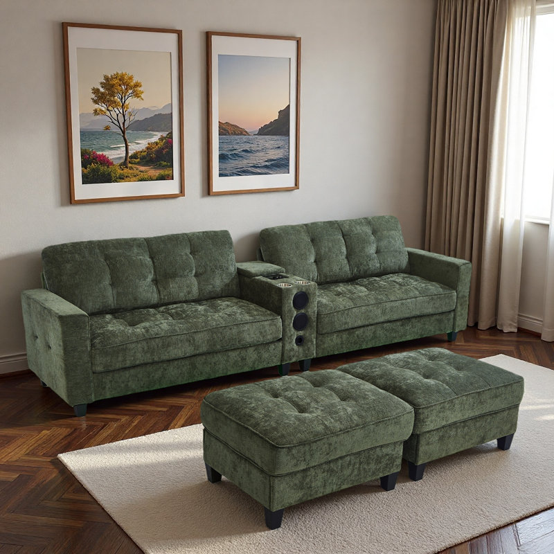 Canapé modulaire moderne en forme de U avec repose-pieds de rangement mobile, console multifonctionnelle, haut-parleurs Bluetooth et lumières à DEL