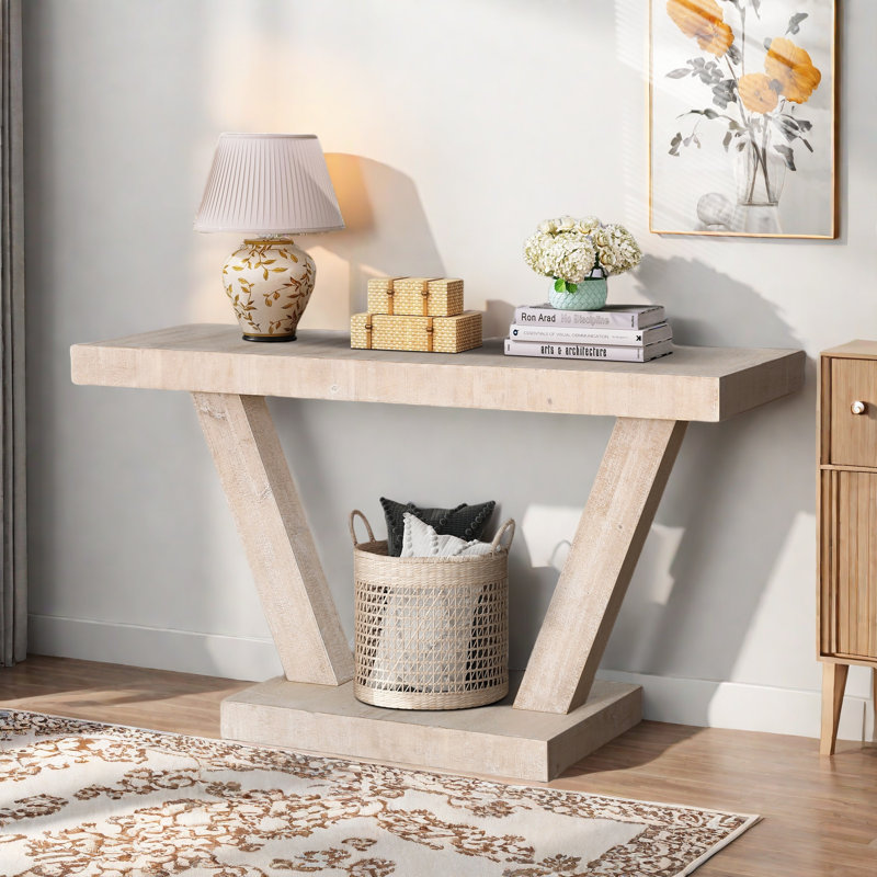 Console rétro avec stabilité à 2 niveaux et conception trapézoïdale, Naturel antique