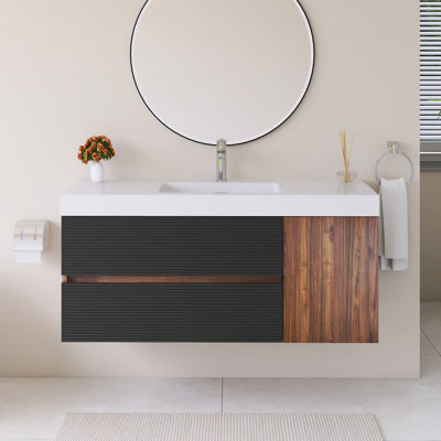 Meuble-lavabo mural 48 po avec lavabo à surface solide blanc
