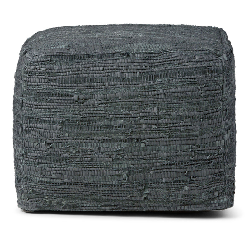 Pouf carré en cuir véritable Buffalo de 18 po Fredrik, Cuir véritable gris