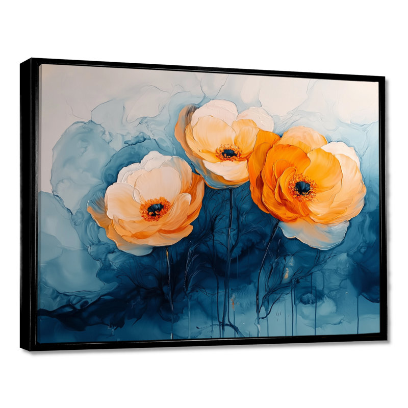 Aquarelle de fleurs de renoncule, rivière IV - art mural Renoncule, H 30 po x l 40 po, Floater Framed, Noir, noir, noir, noir