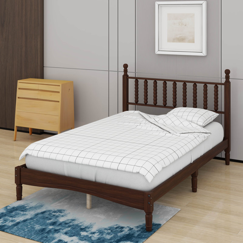 Lit plateforme double en bois avec tête de lit en forme de gourde, Lit double