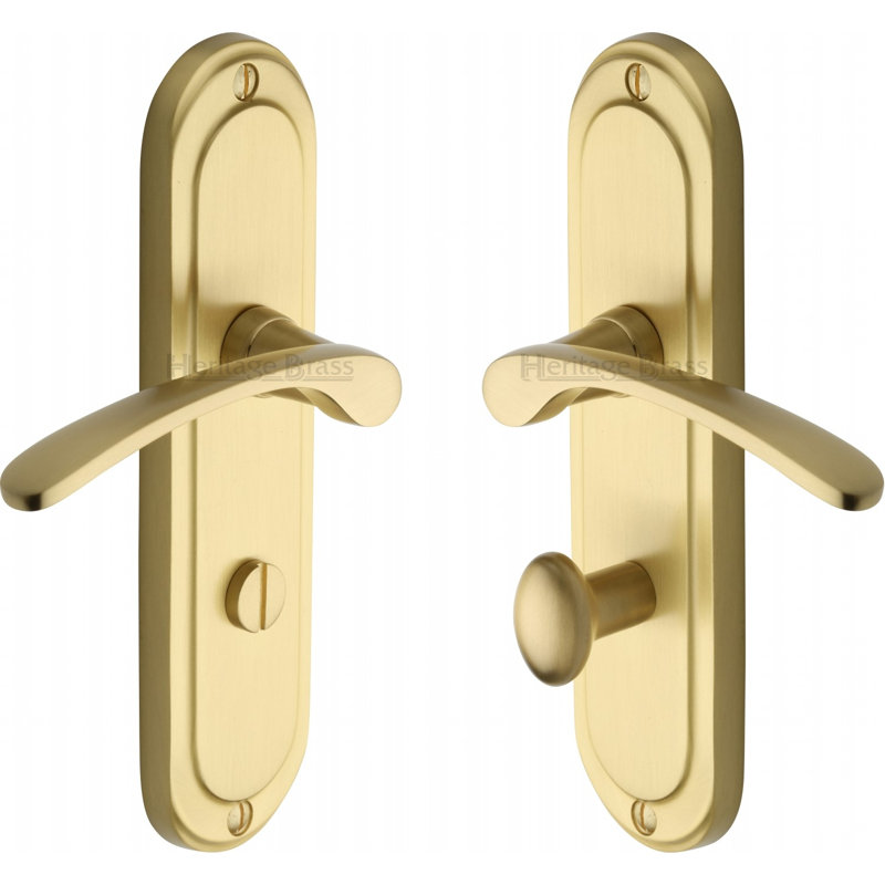 Heritage Brass Heritage Door Handle for Bathroom Ambassador Design, Satin Brass