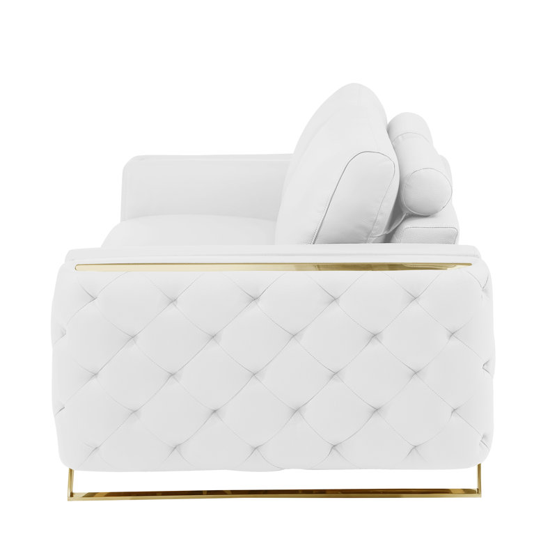 Anissa Genuine Italian Leather Sofa, Gold, White