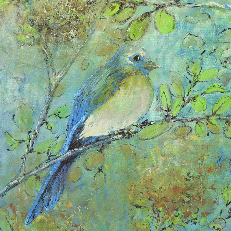 Oiseau unique - peinture sur toile tendue, H 30 po x l 30 po