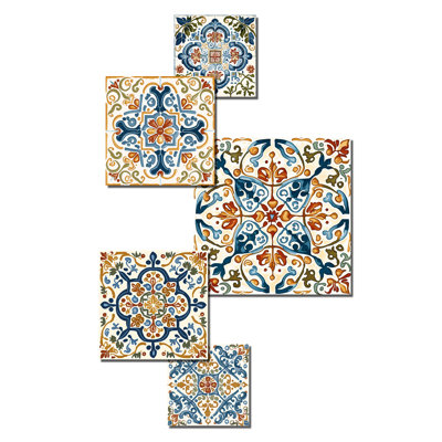 Carreaux méditerranéen en bleu rétro I, tuile abstraite, décoration murale en métal