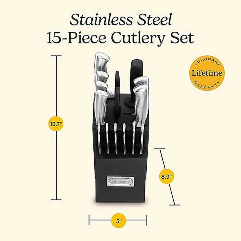 Cuisinart 15-Piece Kitchen Knife Block Set, Stainless Steel, Black