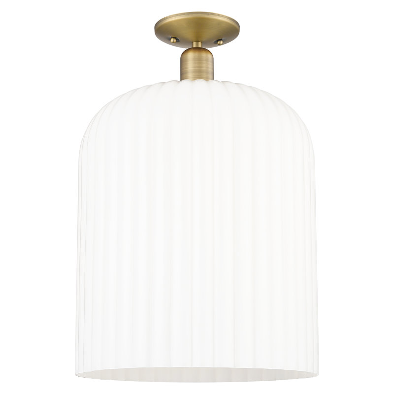 Plafonnier semi-encastré 1 lumière 12 "Downtown Urban - Franklin , Laiton brossé, Blanc brillant