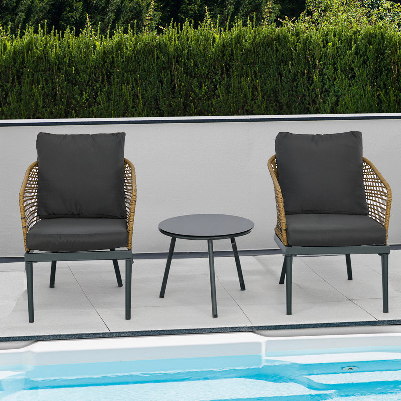 Ensemble bistro en osier 3 pièces pour conversation avec 3 chaises