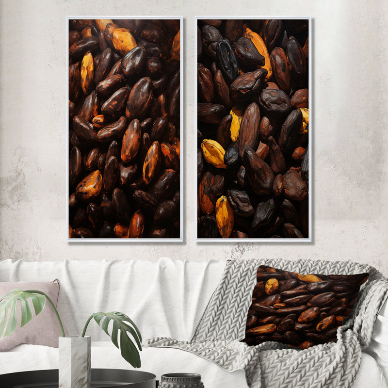 Cacao rôti rêverie - ensemble de 2 reproductions d'art sur toile Cacao, Cadre flottant blanc, H 32 po x l 33 po
