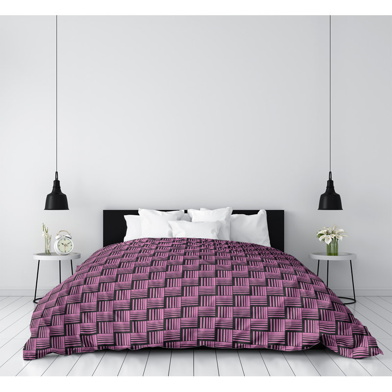 Housse de couette simple à rayures baskettressées, Housse de couette pour très grand lit, Rose vif, Polyester brossé