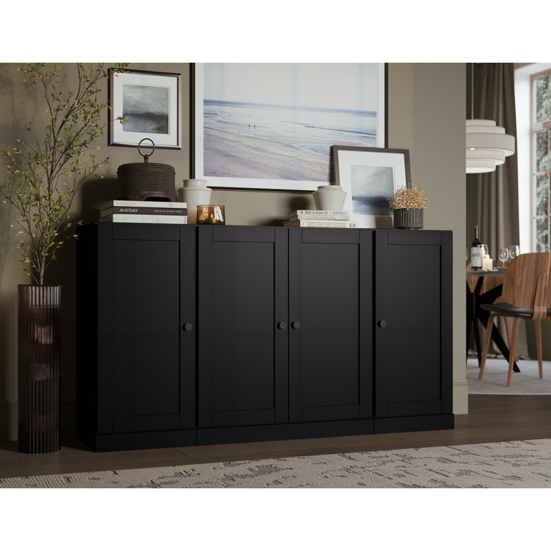 Palace Imports 100% Solid Wood 65" Sideboard with Shaker Doors, 2-Drawers & Adjustable Shelves, Black