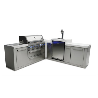 Mont Alpi 6-Burner 90 Degree Stainless Steel Barbecue Island Grill + 3 Tap Kegerator with Thermostat