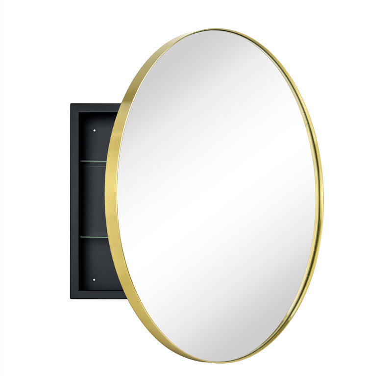 Armoire à pharmacie avec miroir et 2 tablettes réglables Seenaa, 24 po x 24 po, Or brossé