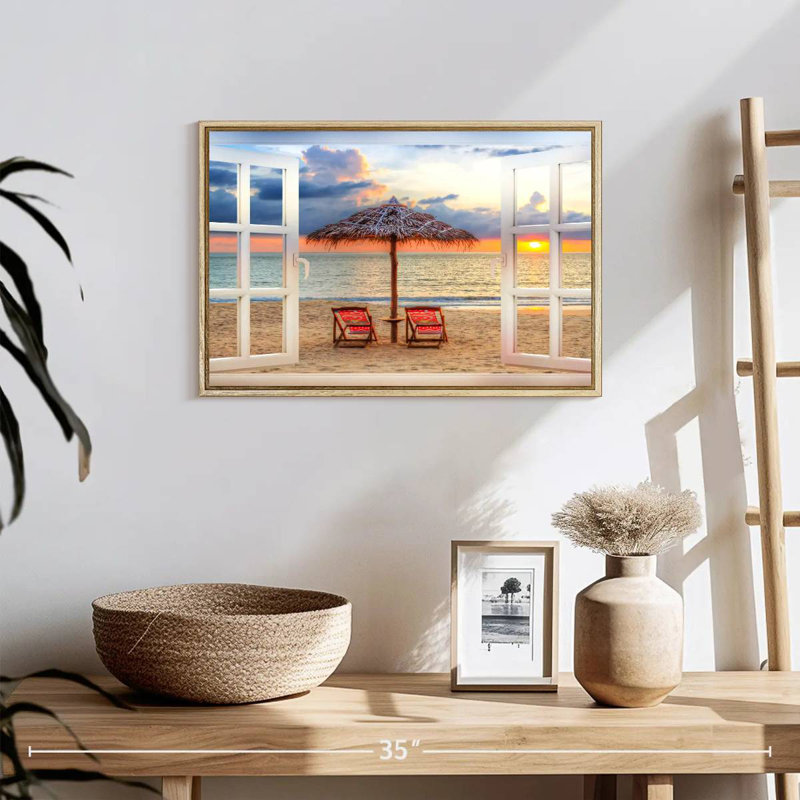 Fenêtre sur l'été Faustine, 19 po x 13 po, Cadre flottant en bois naturel