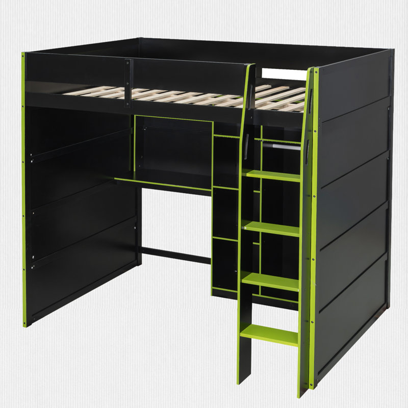 Lit mezzanine double avec bureau intégré, Vert
