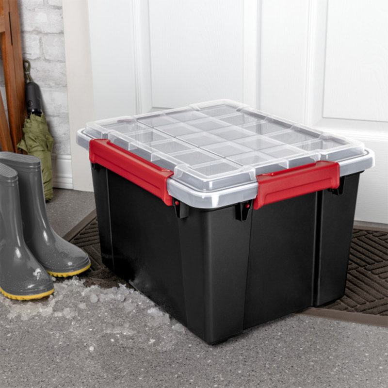 Sterilite 8.5 Gal Gasket Box, Stackable Storage Container w/ Lid, Black, 4 Pack