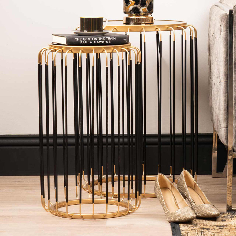 Annalou 66cm Round Nesting End Table for Living Room Furniture,Glass Top Nest of Side Tables