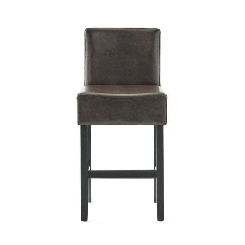  Tabouret de bar 26 po en cuir reconstitué, ensemble de 2 chaises rembourrées avec structure en bois, brun