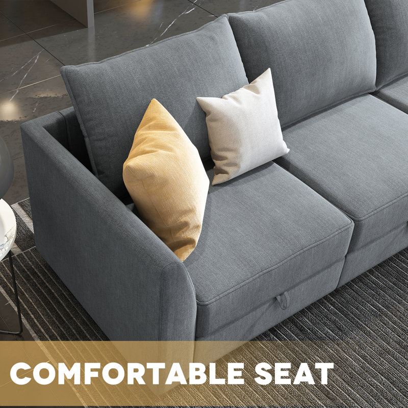 Manusite L-Shaped Modular Upholstered Sectional with Storage, Bluish Gray 100% Polyester