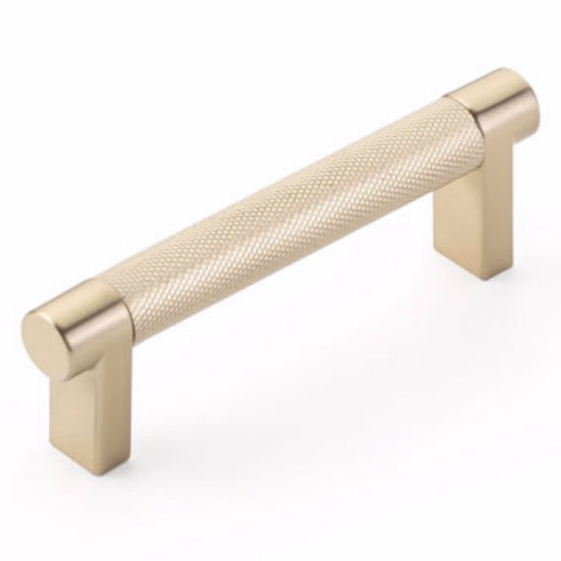 Emtek Select Cabinet Pull 3-1/2" Center-to-Center w/ Rectangular Stem & Knurled Bar, Satin Brass