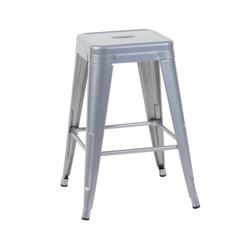 Backless Metal Bar Stools Set of 2: Tool-Free Assembly and Space-Saving Design, Antique Silver