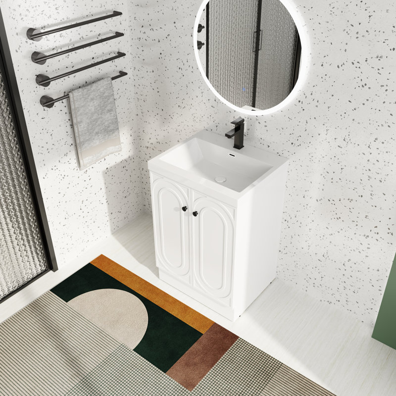 Meuble-lavabo simple 24 po avec plateau en résine, Blanc