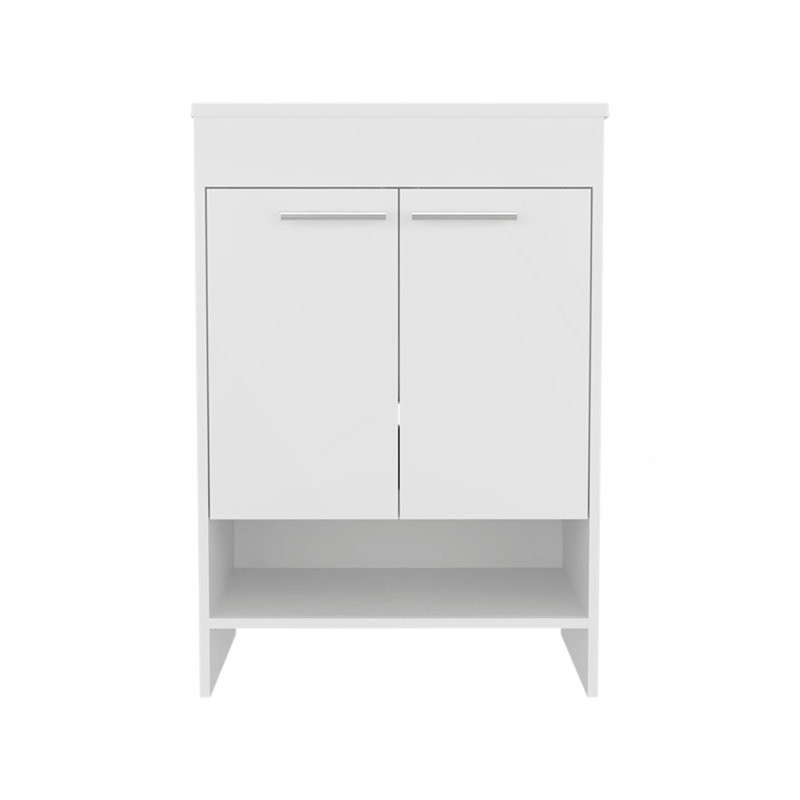 Meuble-lavabo Lorenzo avec quatre tiroirs et deux tablettes ouvertes, blanc, Blanc