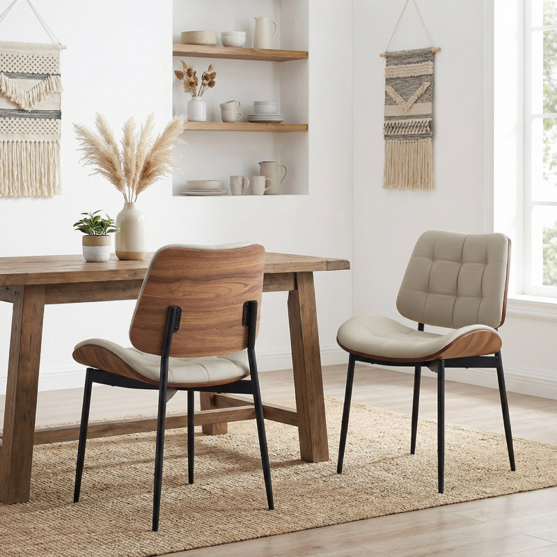 Modern Walnut-Finish Bentwood Upholstered Side Dining Chair, 2, Gray