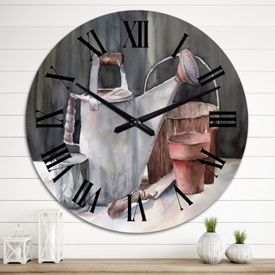 Nature morte représentant un arrosoir de jardin - Horloge murale décontractée
