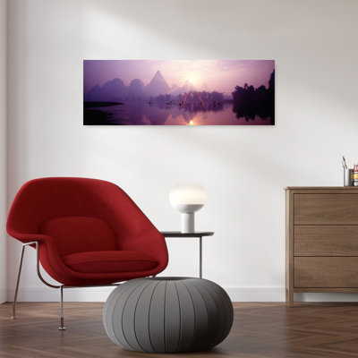 «China, Guilin, Fishermen Peaceful Tranquil Abstract Nature Tree», art mural