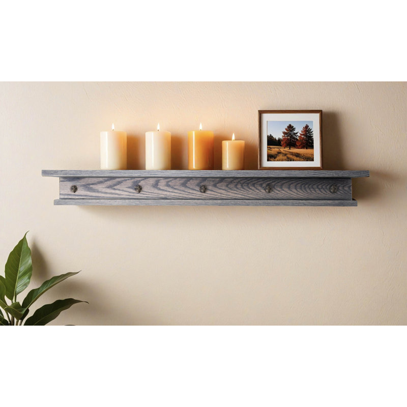 Rayne 3 Piece Oak Shelves With Hooks, 5.75" H x 60" W x 5" D