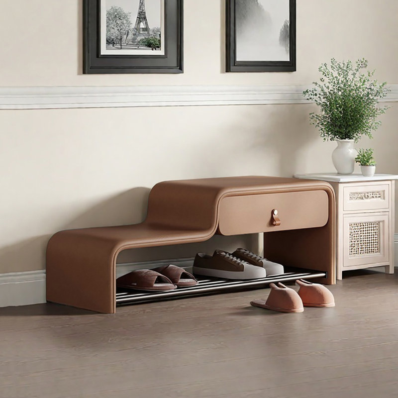 Banc à chaussures en cuir 31,5 po, Orange