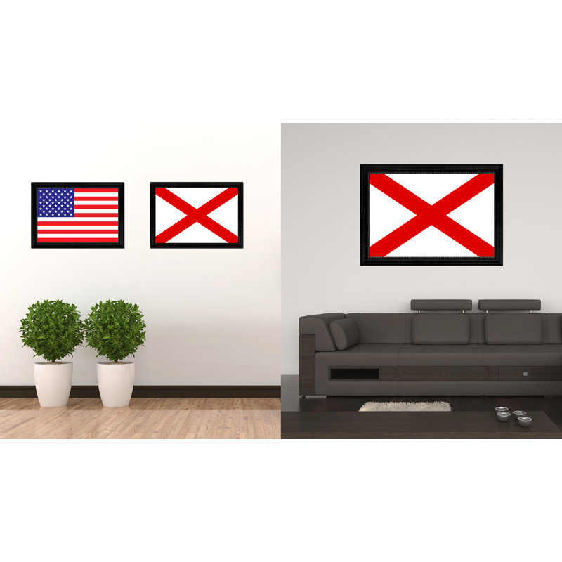 «Indiana State Flag», reproduction d'impression sur toile encadrée, H 27 po x l 39 po x P 1 po, Alabama, Encadrement noir