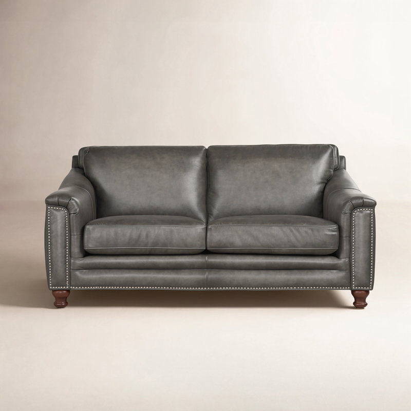 Alpert 66.5'' Upholstered Loveseat, Ash Gray Genuine Leather