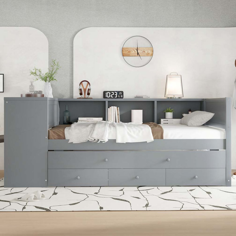 Twin Size Daybed with Trundle, Gray, Twin