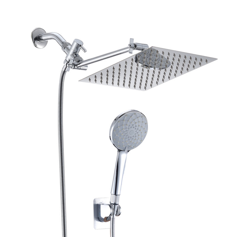 10" Shower : High Rainfall & Handheld With 11" Arm, 6 Modes, Non-Leaking, Stainless Steel, Wall Mount, Square Showerhead, Adjustable Flow Head Bundle: 10 Inch 11 Settings, Leak Design, Corrosion