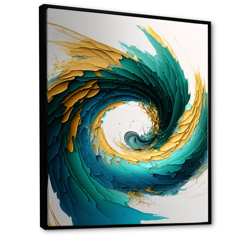 Sarcelle et noir Art déco - Impression sur toile, H 32 po x l 24 po x P 1 po, Toile avec cadre flottant noir