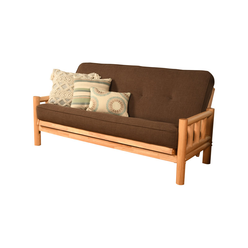 Anders Full / Double 81'' Upholstered Futon And Mattress, Linen Cocoa Microsuede, Natural