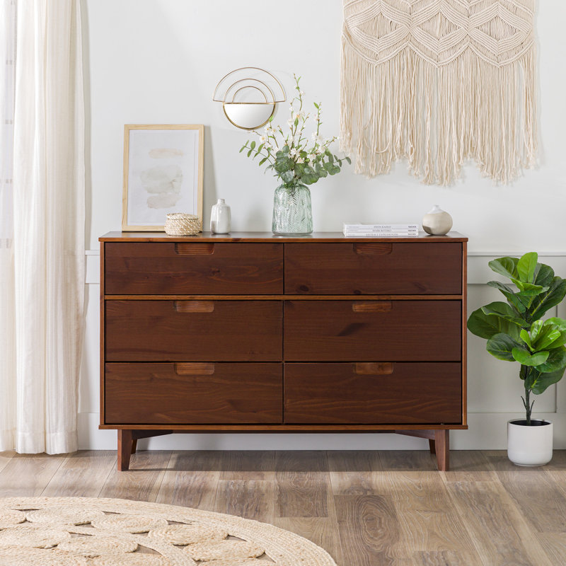 Augie 6 Drawer 132Cm W Solid Wood Double Dresser, Walnut