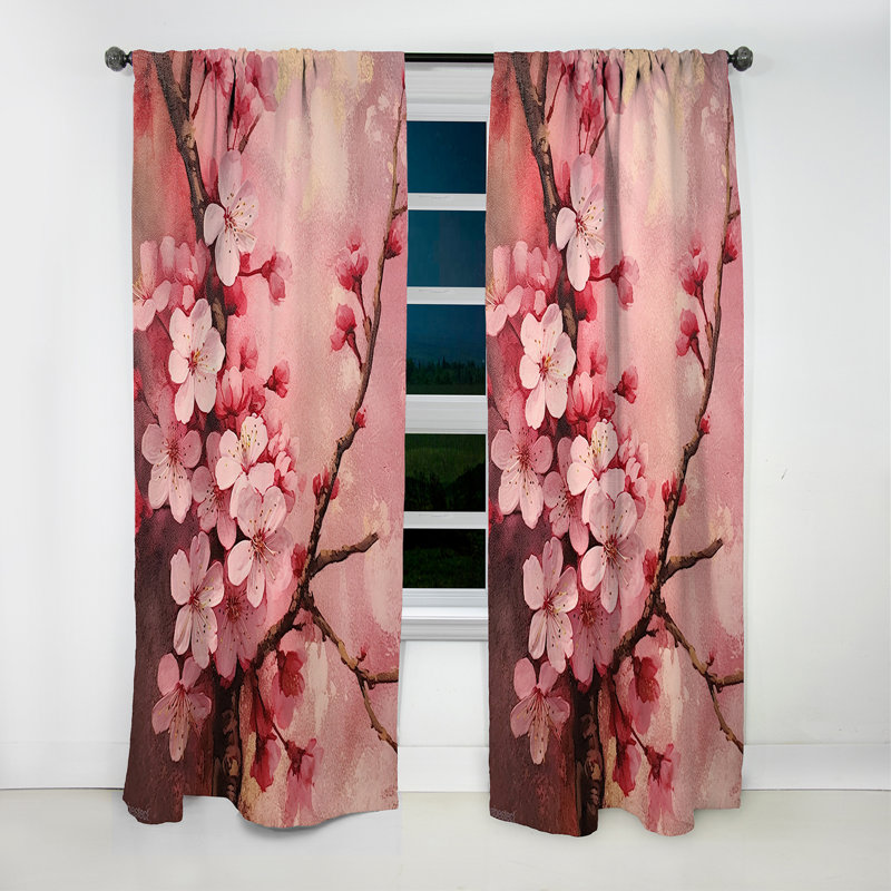 Cerisier en fleurs rose foncé collage - rideau cerise - rideau occultant floral - 1 panneaux, L 52 po x L 120 po