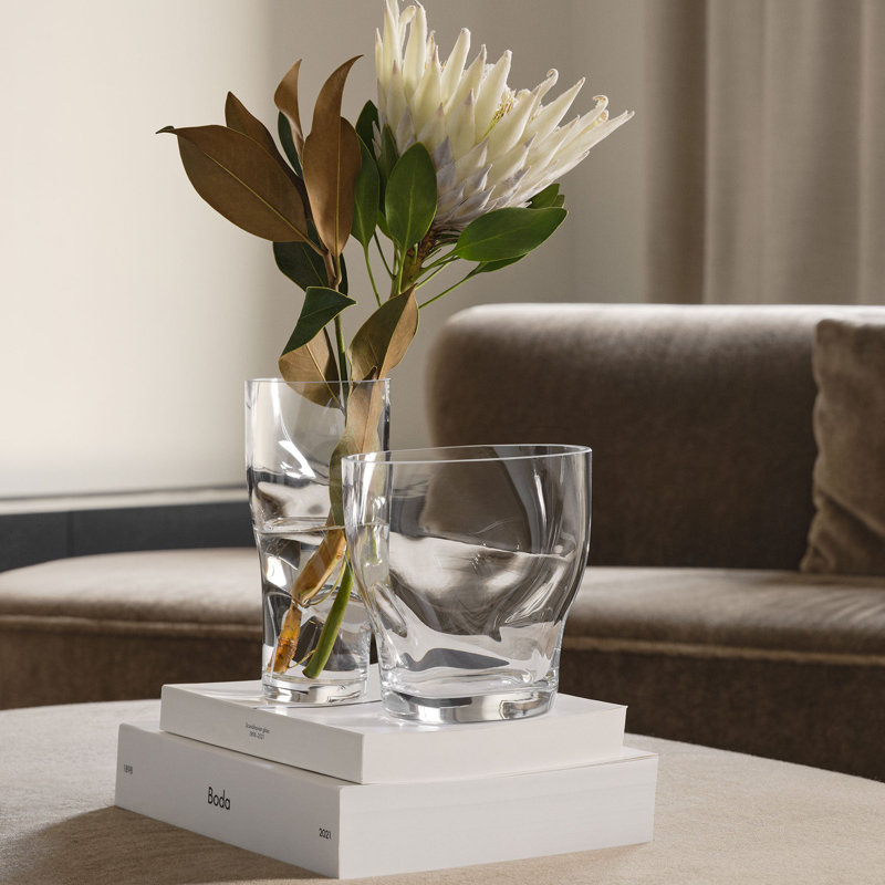 Squeeze Handcrafted Glass Table Vase, overall height- 9.06", Clear