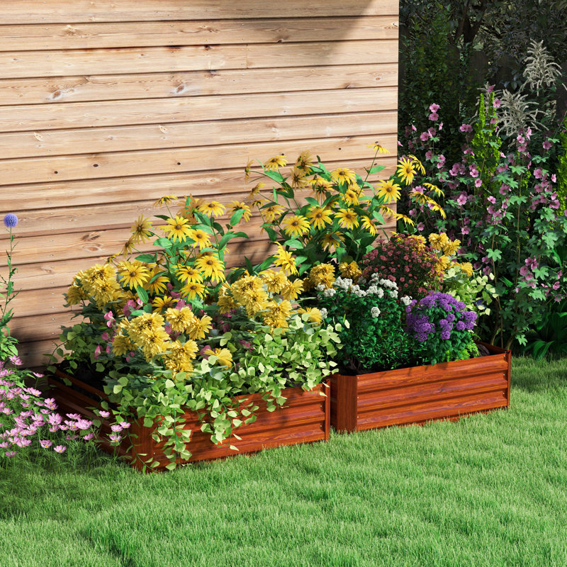 Metal Planter Box, 2 Piece Galvanized Raised Garden Bed For Growing Plant