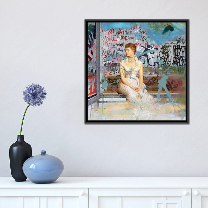 «Bus Stop», impression sur toile, H 18 po x l 18 po x P 1,5 po, Toile avec cadre noir, Pas de tapis
