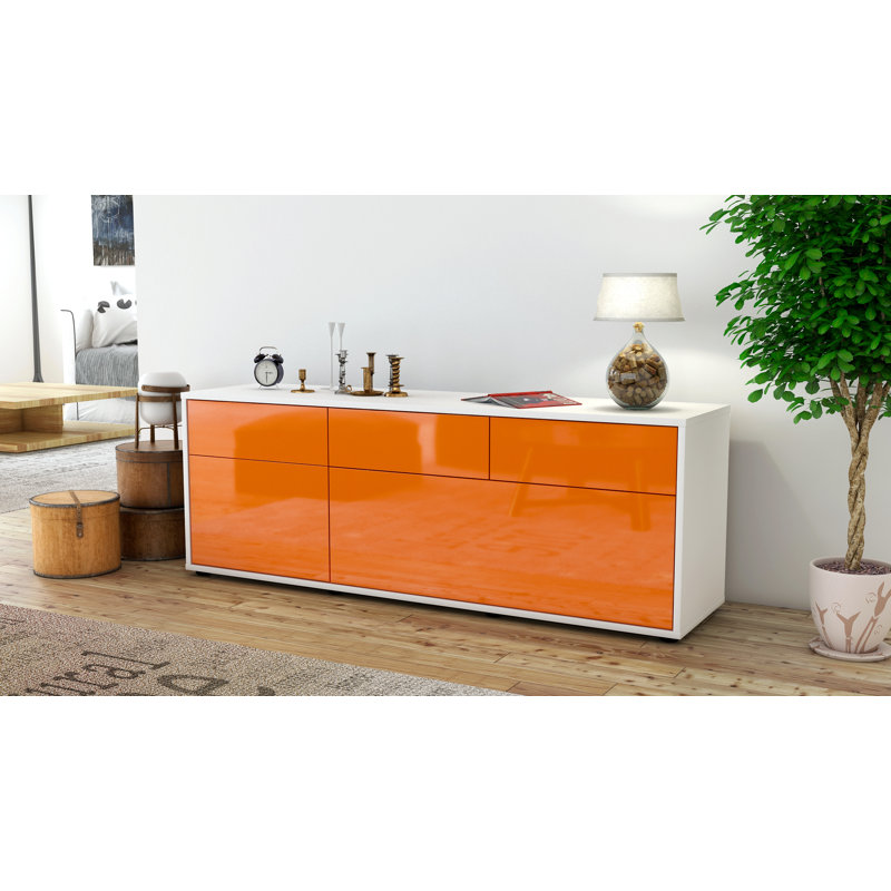 Yamada Unfinished TV Stand for TVs up to 60, High-gloss Orange / Matte White