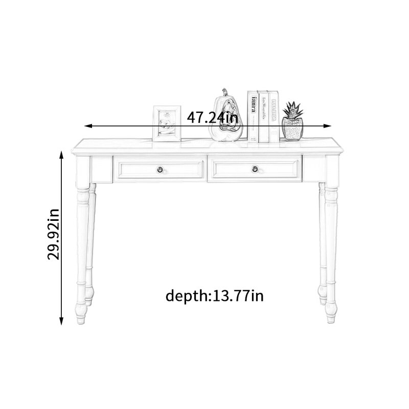 Bureau de 13,77 pouces de profondeur American-style, H 29,92 po x l 47,24 po x P 13,77 po, Blanc