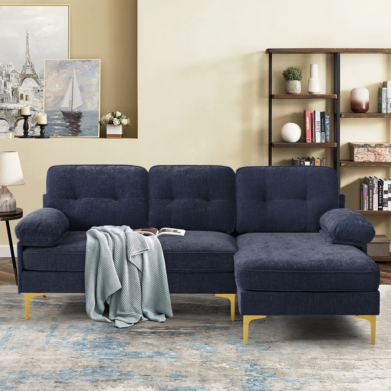 Canapé modulaire rembourré de 82,7 po Hilmir, Chenille bleue marine