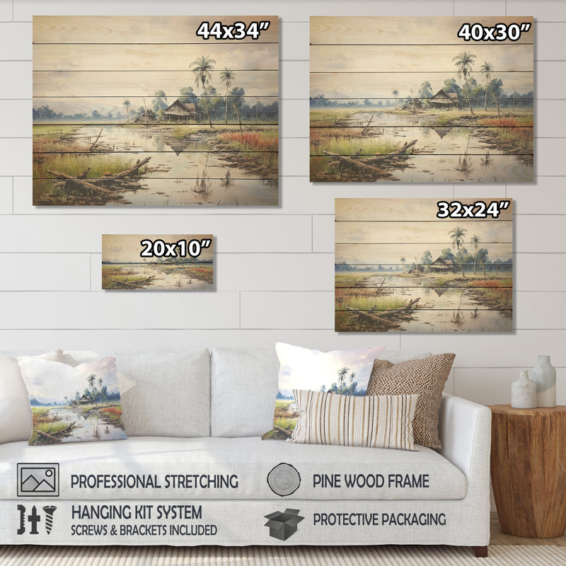 Indonésien sérénité, paysage tranquille - Indonésie sur bois, H 10 po x l 20 po x P 0,78 po