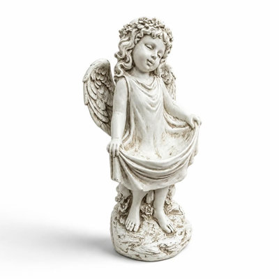 Weathered Angel Cherub Garden Statue with Intricate Details, Resin Sculpture Figurine, Decorative Outdoor Yard Lawn Patio Backyard Landscape Ornament, Indoor Shelf Mantel Memorial Accent, All-Weather Durable Home and Garden Decor