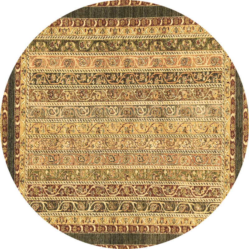 Tapis rond géométrique noir / jaune / rouge tissé à la machine 5 pi